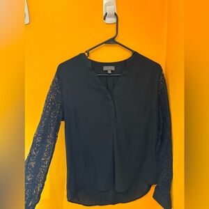 The Limited Black V-Neck Blouse with Lace Sleeves
